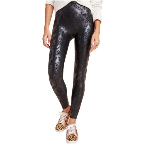 Spanx Faux Leather Brocade Leggings 